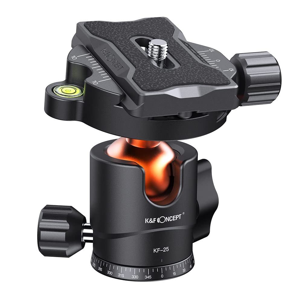 K&F Concept 25Mm Metal Tripod Ball Head 360 Degree Rotating Panoramic With 1/4 Inch Quick Release Plate Bubble Level For Tripod Monopod Slider Camera Camcorder Up To 18 Pounds/8 Kilograms Bh 25