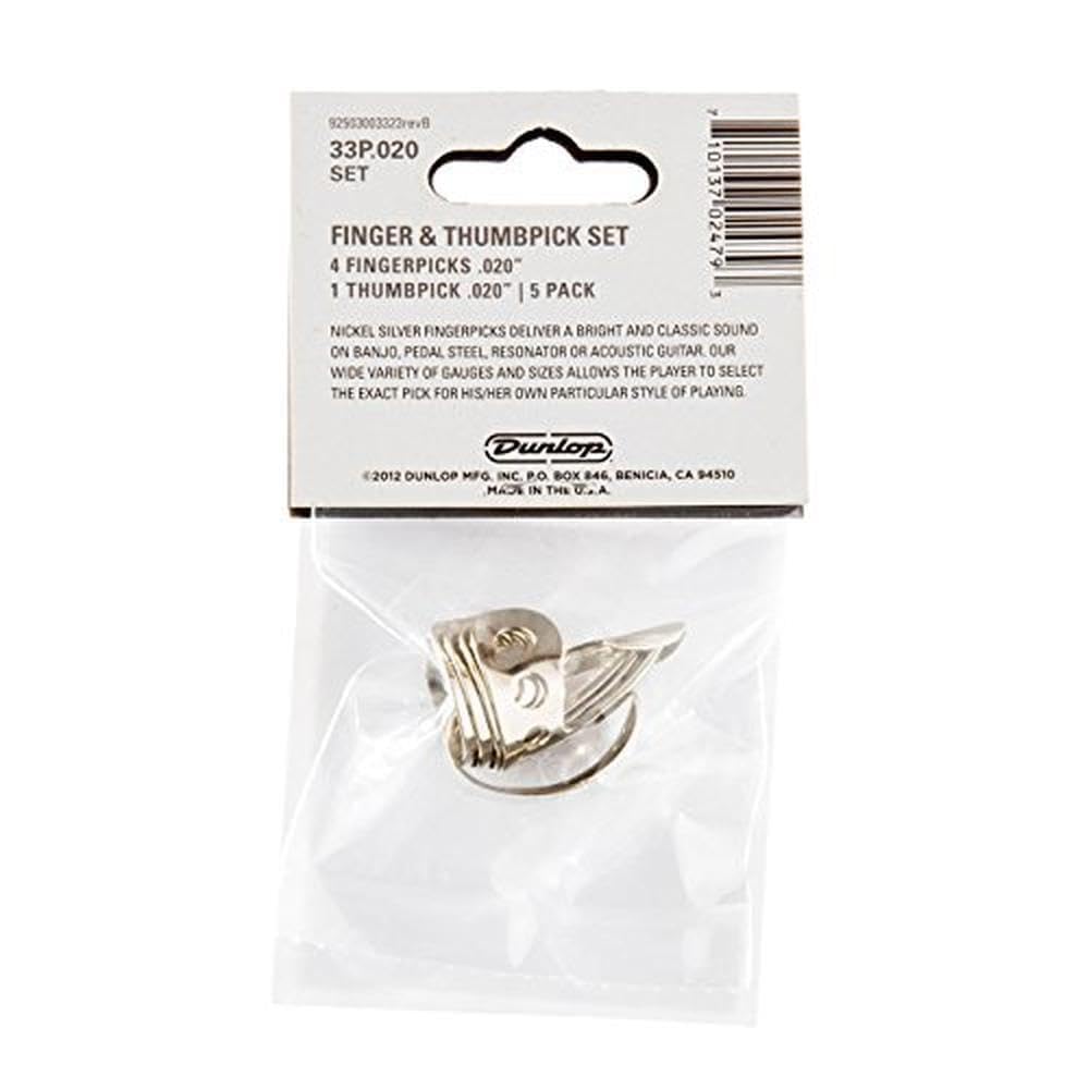Jim Dunlop 33P.020 Nickel Silver Finger & Thumbpicks, .020'', 5/Player'S Pack
