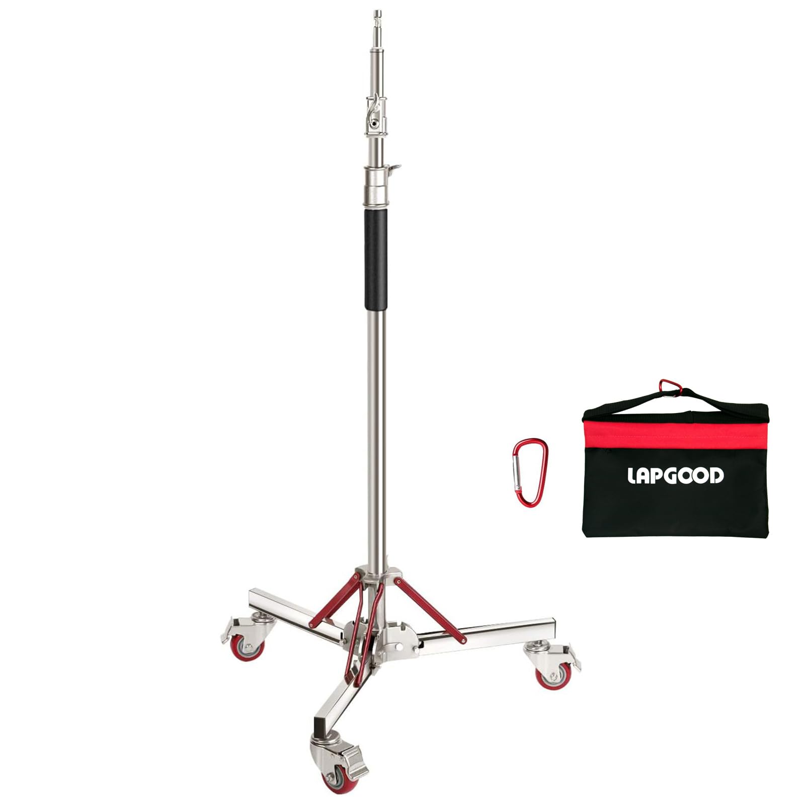 Lapgood Heavy Duty Light Stand With Casters, Adjustable Tripod Stand With 100% Stainless Steel, Photography Wheeled Base Stand F