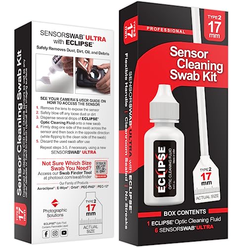 Sensor Cleaning Swab Kit   Eclipse Optic Cleaning Solution (0.5Oz/15Ml) + Type 2 Sensor Swab Ultra 17Mm (Pack Of 6)   For Aps C Cmos And Ccd Sensors   Dust & Oil Remover