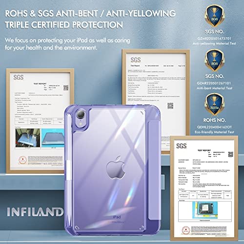 Infiland For Ipad Mini 7 Case, Ipad Mini 7Th (A17 Pro) /6Th Generation Case 8.3 Inch 2024/2021, Clear Back & Pu Leather Protective Cover With Pencil Holder Support Wireless Charging, Purple