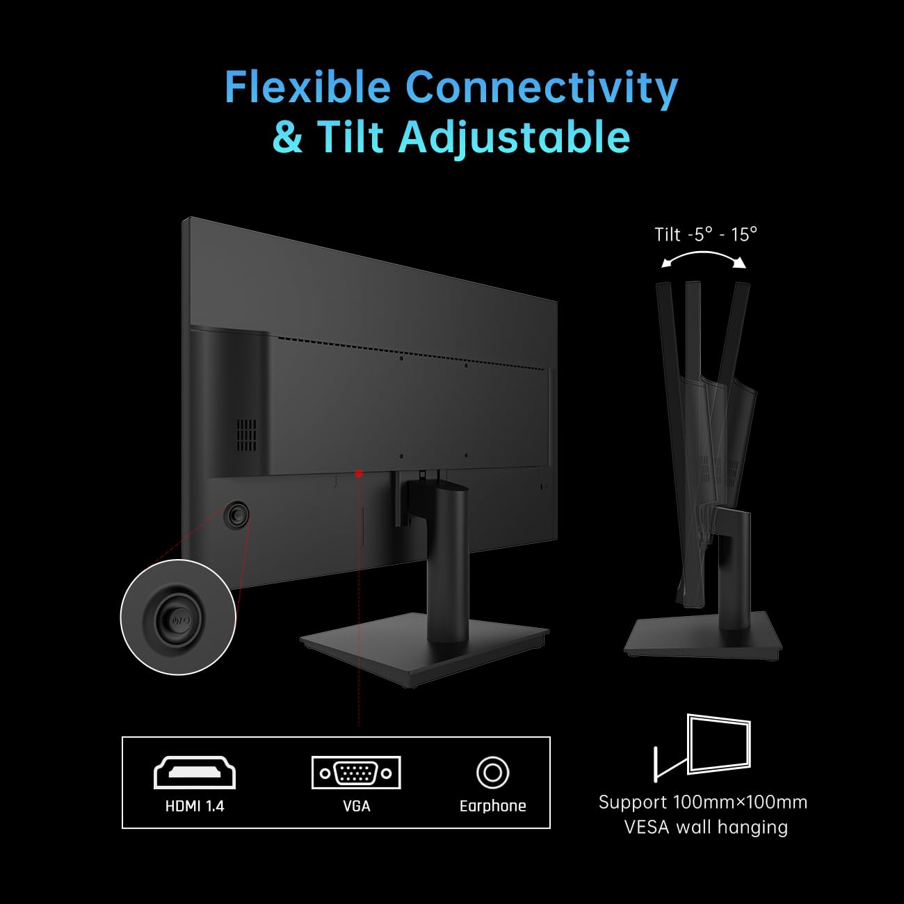 KTC 24 1080P Full HD Gaming Monitor, 100Hz, HDR10, Frameless, Freesync, HDMI & VGA, Tilt Adjustable, Eye Care, Black