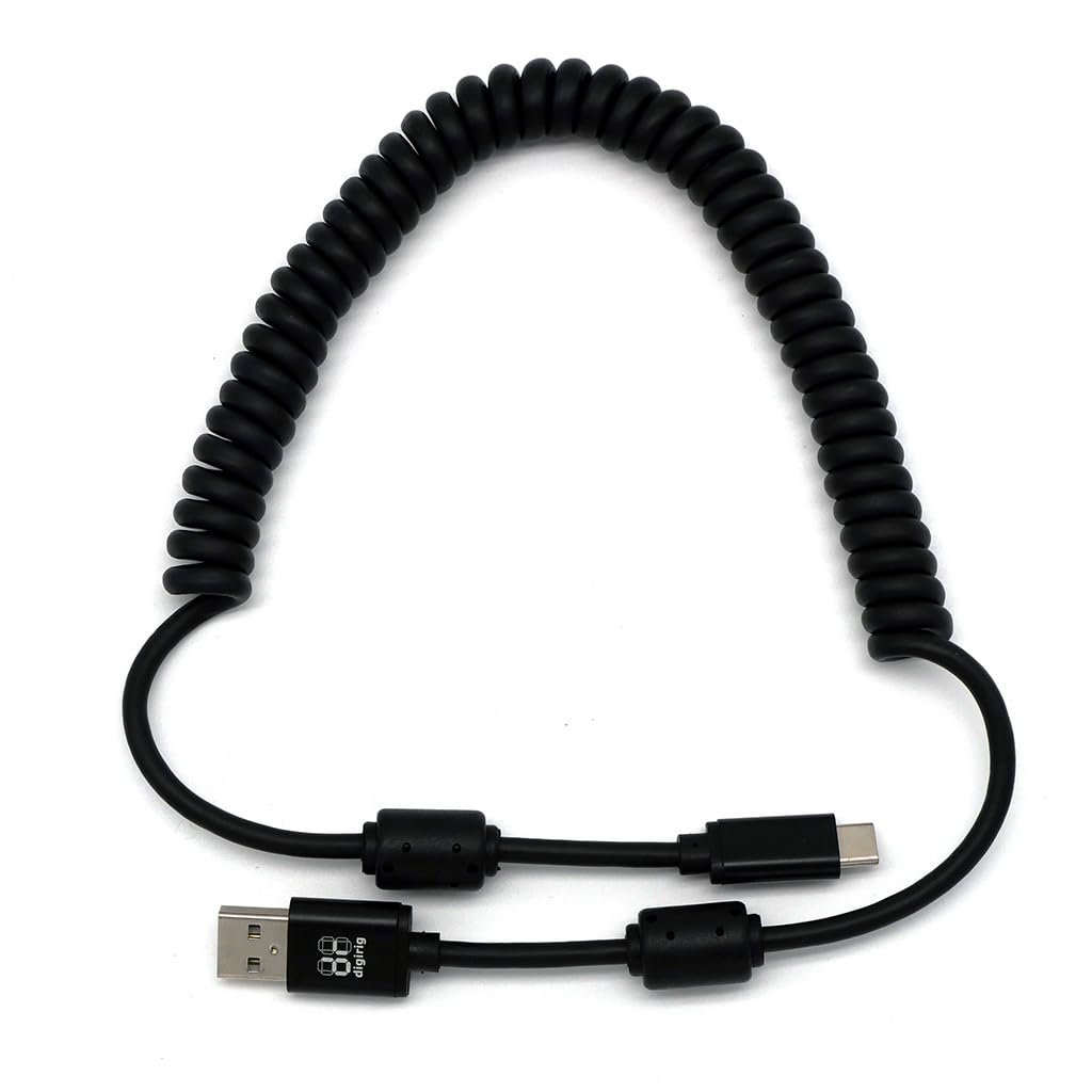 Digirig Coiled Shielded USBA to USBC Cable with Ferrites