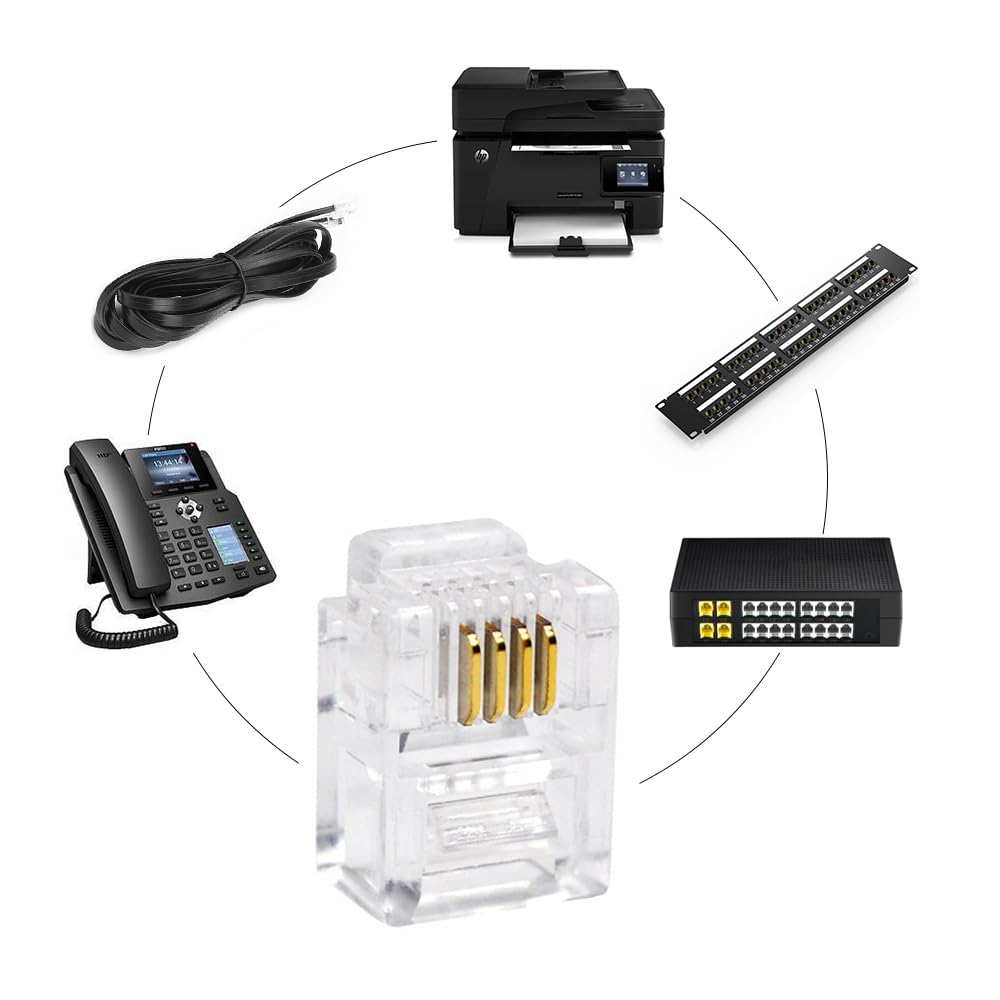 Xanham Rj11 6P4C Connectors(100 Pieces Pack) Telephone Line Cable Wire Male Plug, Av00205