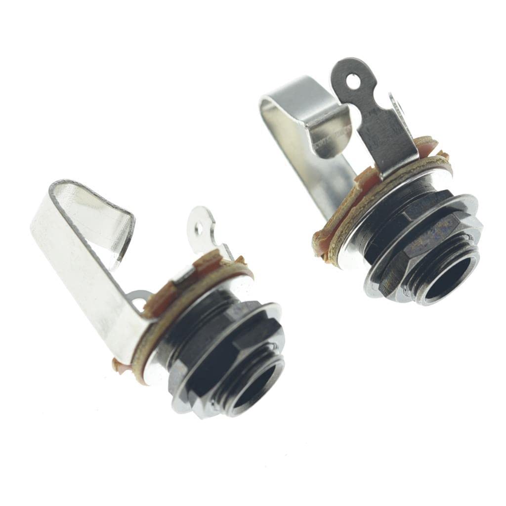 Kaish Black Nickel Premium 2-Pack Brass Material Metric Thread Audio 1/4 Female Guitar/Bass Output/Input Jack 6.35Mm Ts Mono Pan