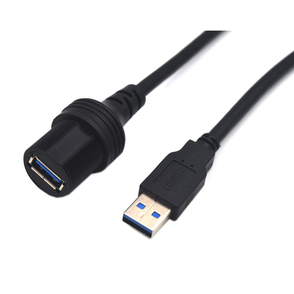 Kework 0.3 Meter Usb 3.0 Mount Cable, Usb Male To Female Flush Panel Mount Extension Cord For Car, Truck, Boat, Motorcycle Dashb