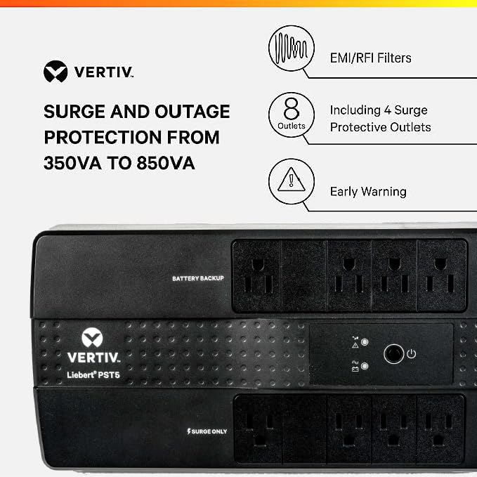 Liebert Pst5 Ups   500Va/300W 120V, Standby Power, 8 Outlets, Network Protection, 3 Year Warranty, Shutdown Software, Uninterrup