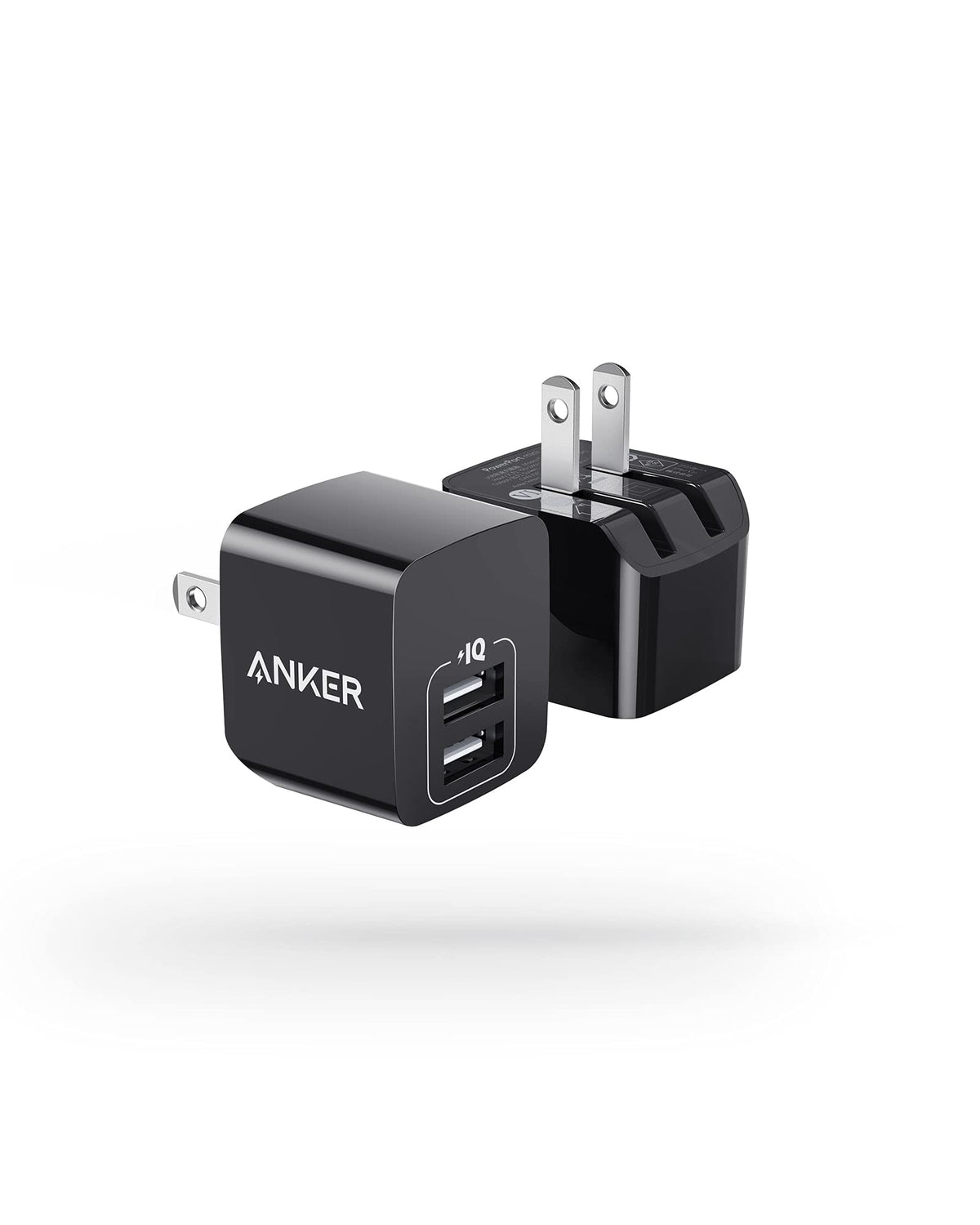 Usb Charger, Anker 2 Pack Dual Port 12W Wall Charger Adapter, Usb Charger Block With Foldable Plug, Charging Box Brick, Cube For