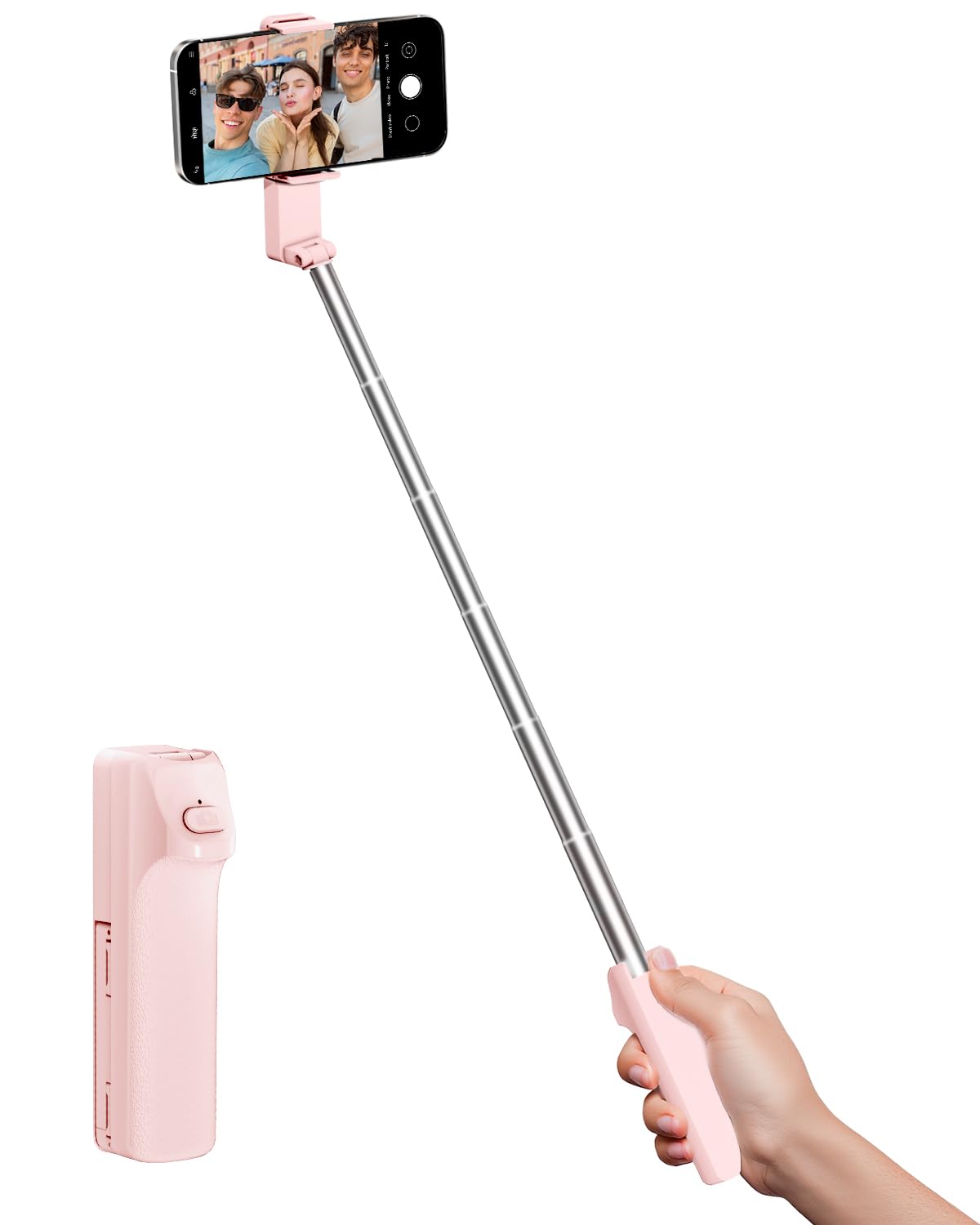 Selfie Stick for iPhone, Extended Portable Selfie Stick, Wireless Remote, Adujustable, Compact Phone Holder for Photograph, Vide