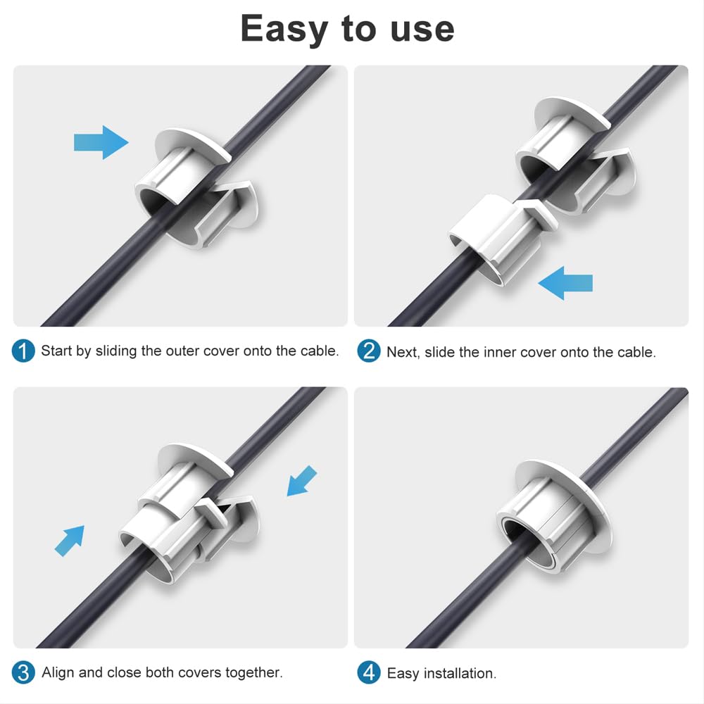 Bywen Furniture Wall Hole Bushing Cable Grommet For Starlink Ethernet Cable,Covering 3/4 Inch Desk Holes,Universal Cable Managem