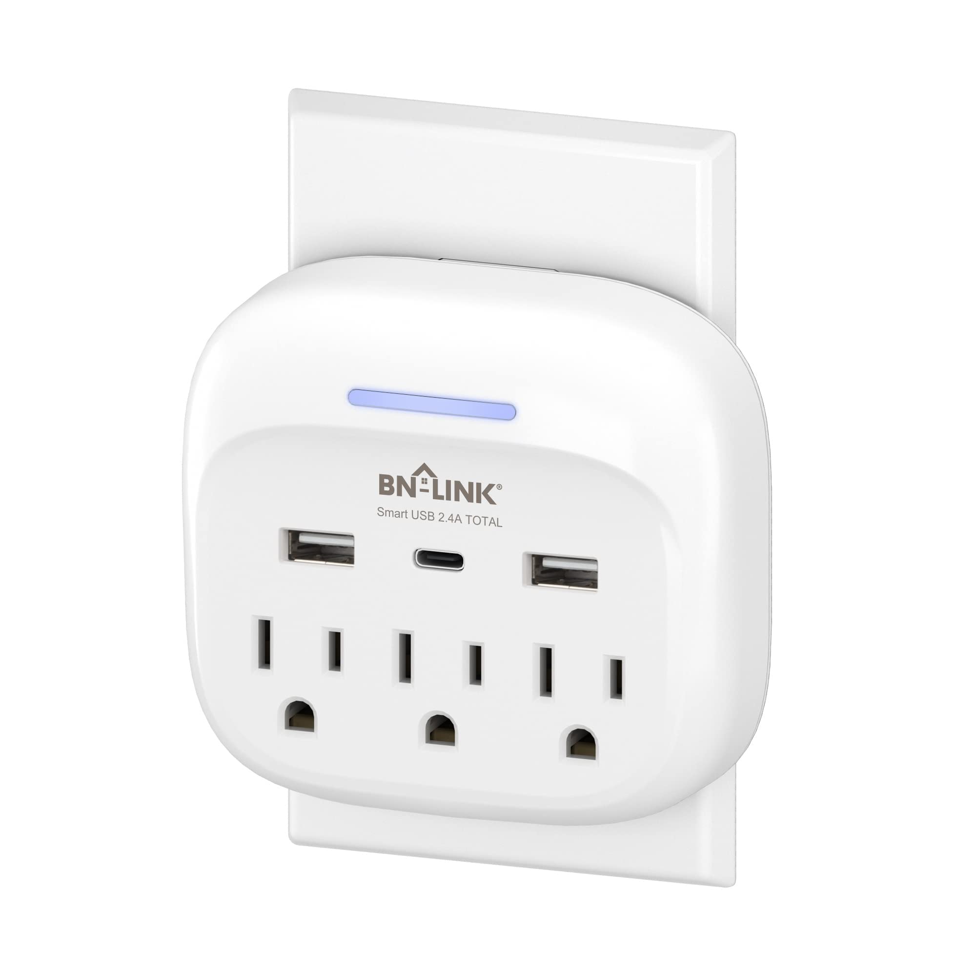Bn Link Multi Plug Outlet Extender With 3 Outlets And 3 Usb Ports, 3 Ac Outlet Splitter With 3 Usb Ports (1 Usb C), Wall Charger Adapter For Dorm, School, Travel, Office, Home, Travel, 1 Pack