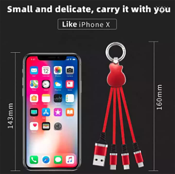 Ohmaura   Guitar Styling Fashionable Multi Charging Cable, 3 In 1 Usb Cable With Keychain, Universal Portable Fast Charging Cabl