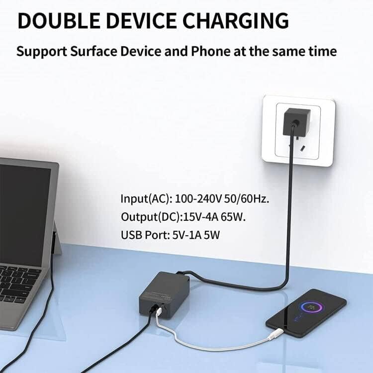 Surface Pro Charger 65W For Microsoft Surface Charger,Surface Pro 10,9,8,7+,7,6,5,4,3,X,Windows Surface Laptop 6,5,4,3,2,1,Surfa