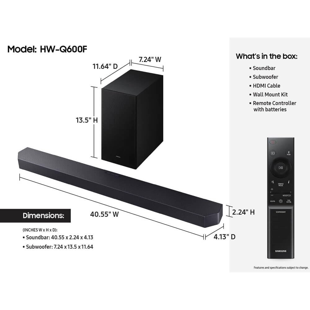 Samsung Hwq600F 3.1.2 Channel Q Series Soundbar With Wireless Subwoofer