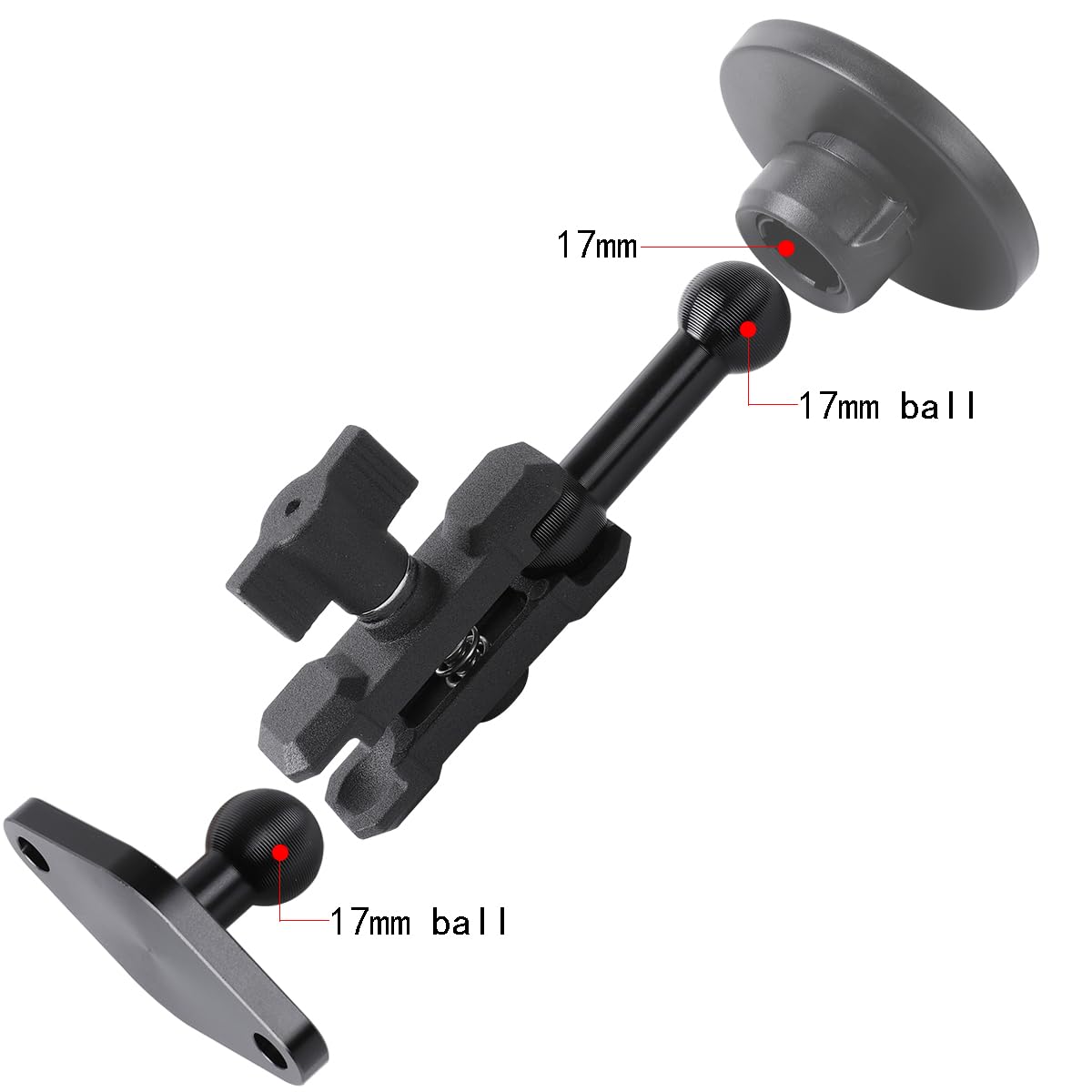 Aluminum Amps To 17Mm Ball Adapter With Extension Rod For Car Phone Holder, Drill Mount Ball Plate Base Meets Industry Standard