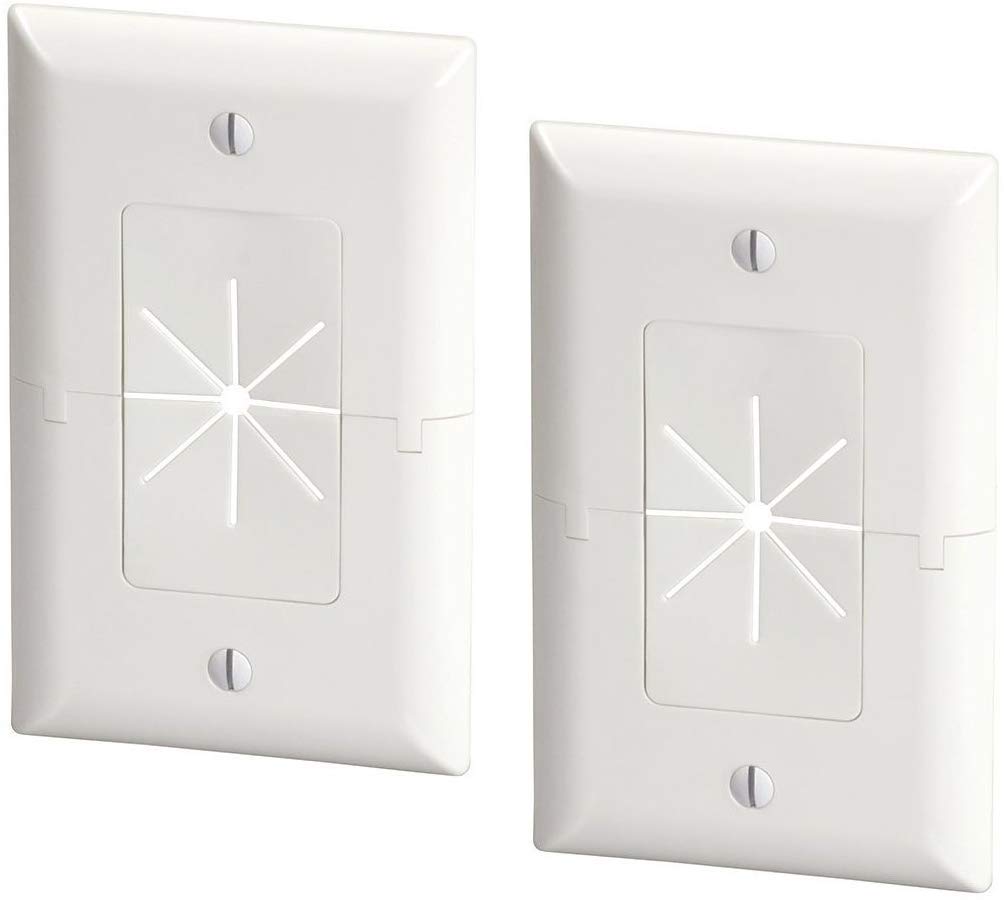 DataComm Electronics 45-0017-WH-2PK (2 Pack) Split Style TV Plate with Flexible AV/HDMI Cable Pass-Through - White