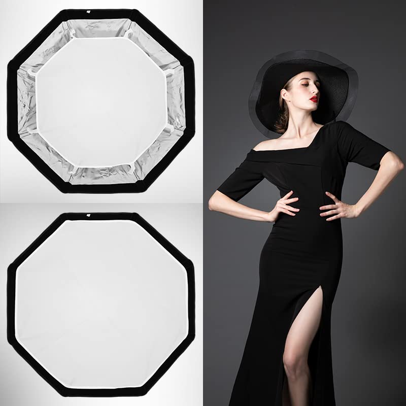 AMBITFUL 25.6 inch 65 cm Octagon Umbrella Softbox K65 Honeycomb Grid Bowens Mount Silver