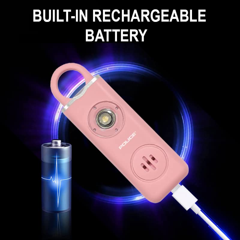 Police Personal Alarm Keychain For Women   130Db Siren Alarm, Led Flashlight With Strobe Light Rechargeable Safety Alarm   Pink