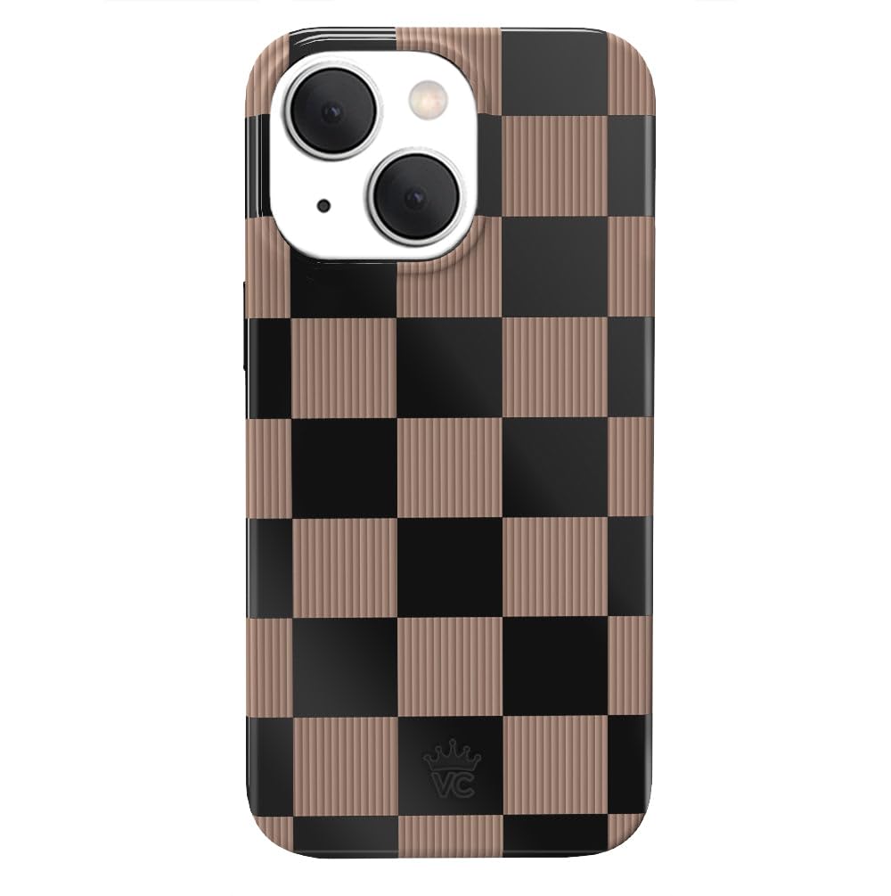 Velvet Caviar For Iphone 15 Plus Case Checkered For Women   Compatible With Magsafe [10Ft Drop Tested]   Mocha Brown Black Check