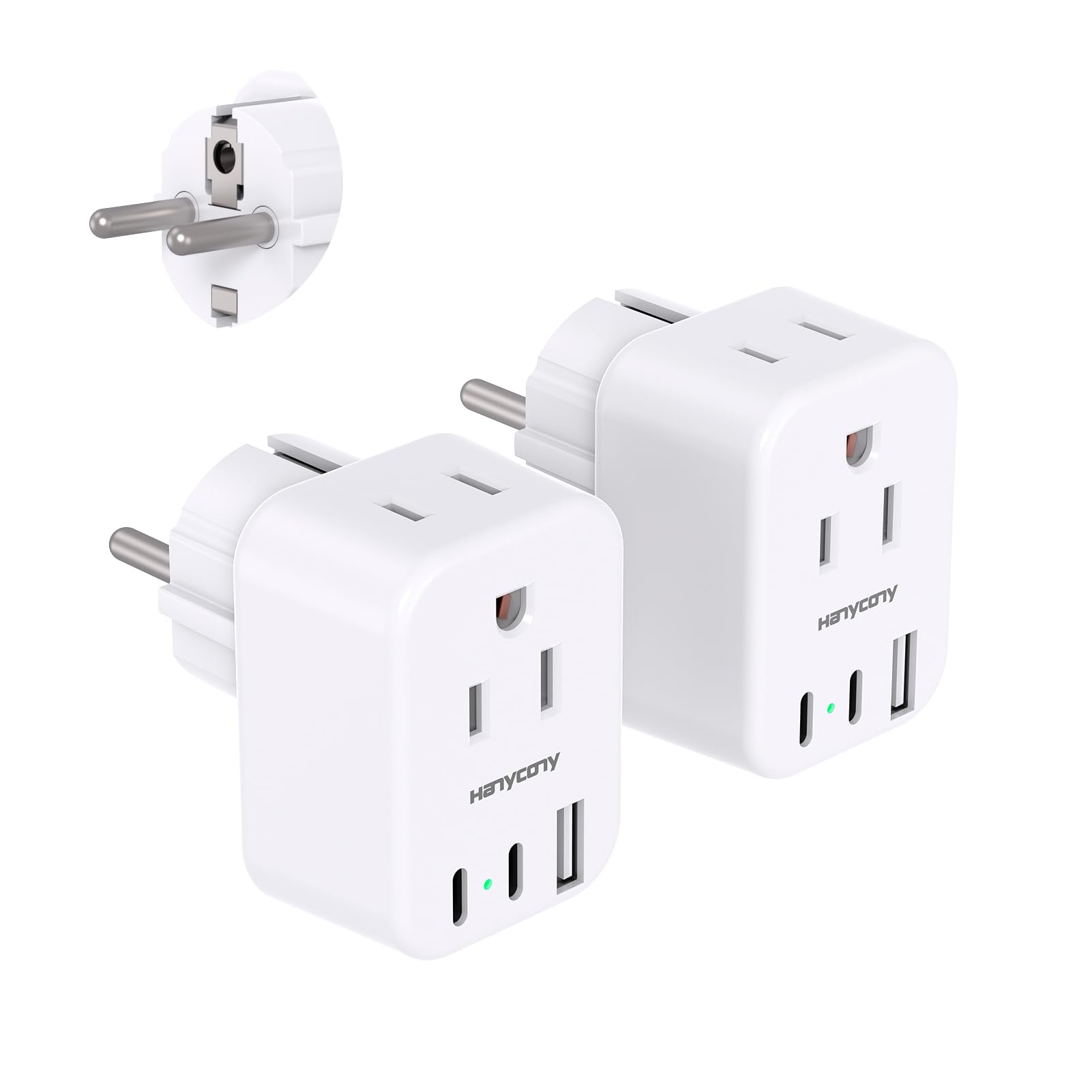 Type E F Plug Adapter, Germany France Travel Plug Adapter With 2 Outlets 3 Usb Ports(2 Usb C),Schuko Power Adaptor For Us To Eur