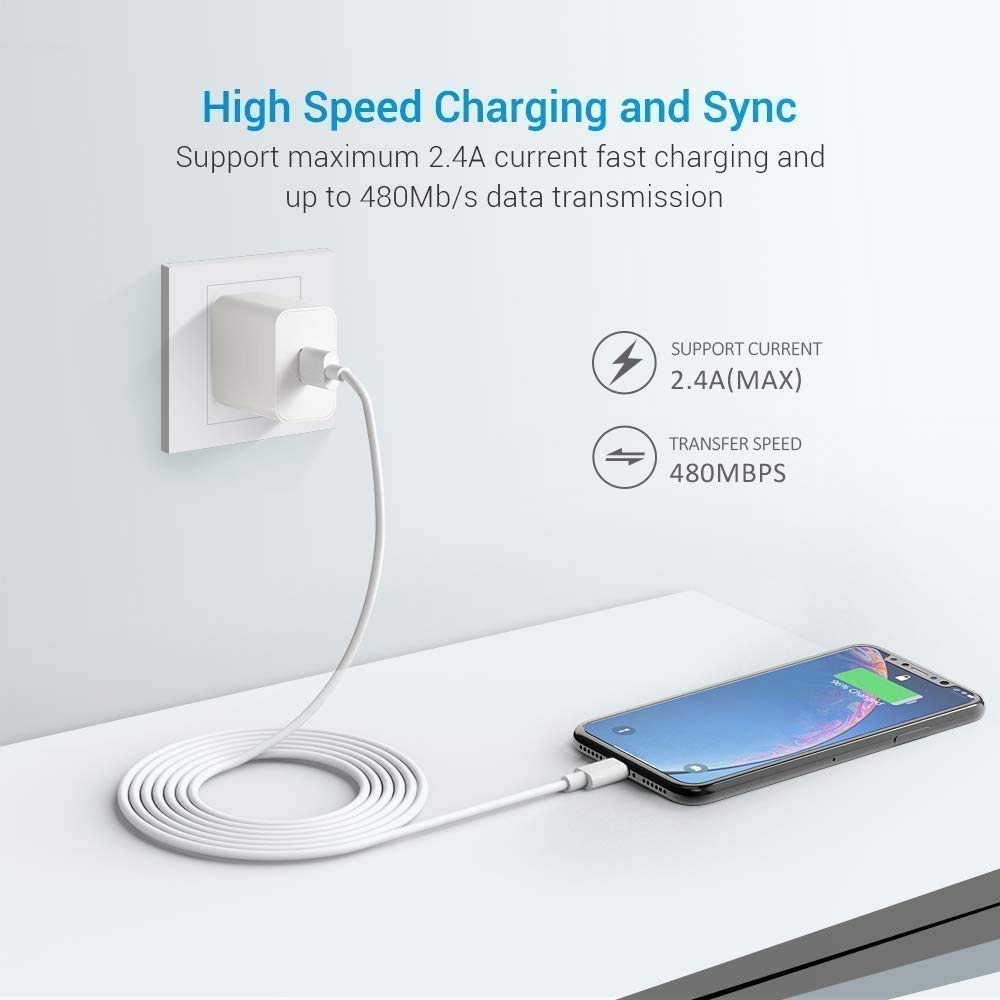 Novtech Iphone Charger Cord  Mfi Certified 3Pack 6Ft Iphone Cord, 2.4A Fast Charging Cable, Usb To Lightning Cable For Iphone 14 Plus 13 12 11 Pro Max Mini Se Xr Xs X 8 7 6 6S Ipad Airpods, White
