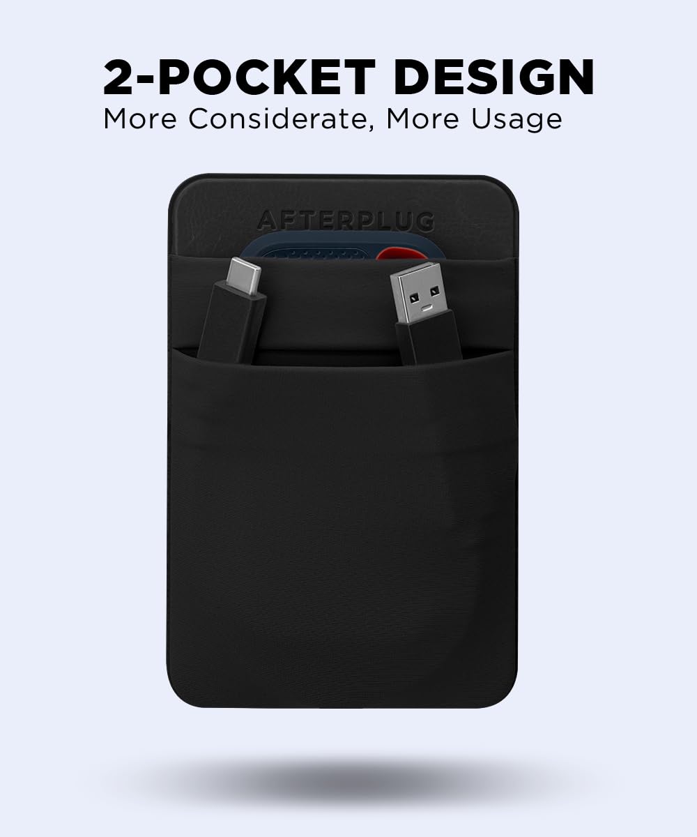 Afterplug 2 Pocket Adhesive Pouch For Laptop, Compatible With External Portable Ssd, Magic Mouse, Usb Cable And More   Black