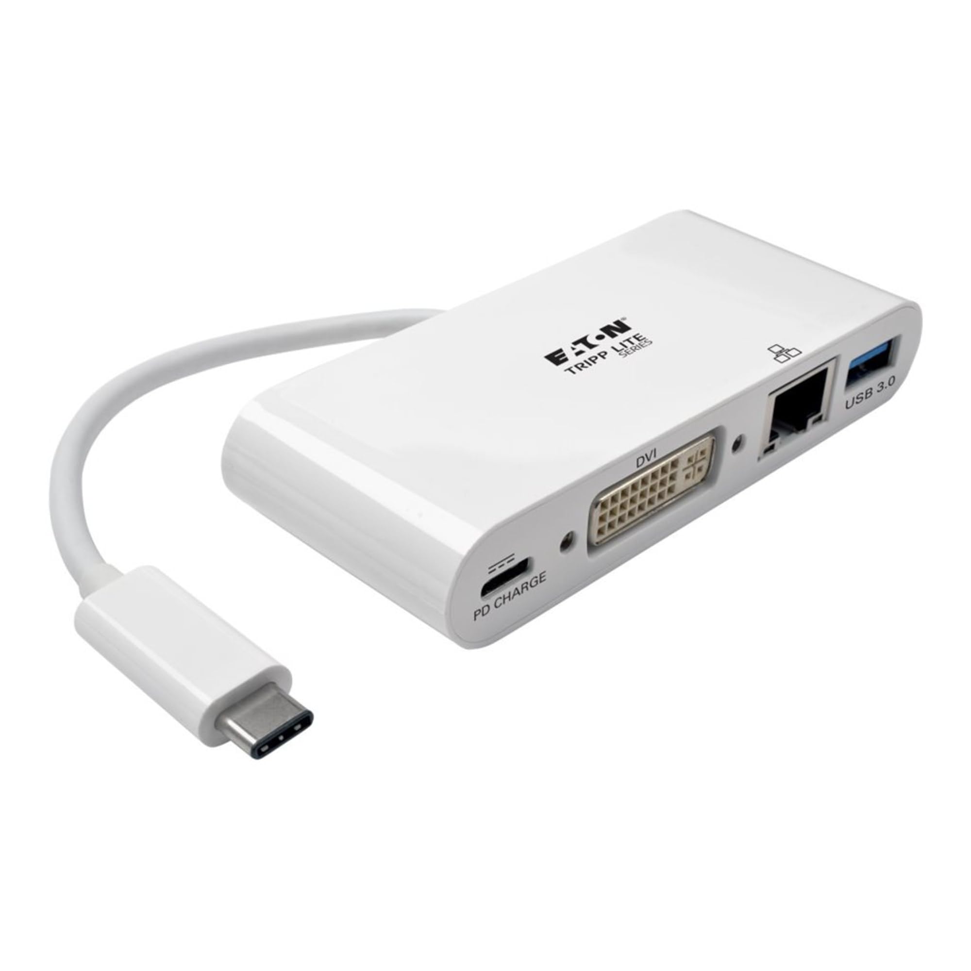 Tripp Lite USB C to DVI Multiport Video Adapter Converter 1080p w/ USB-A Hub, USB-C PD Charging, Gigabit Ethernet Port , Thunder