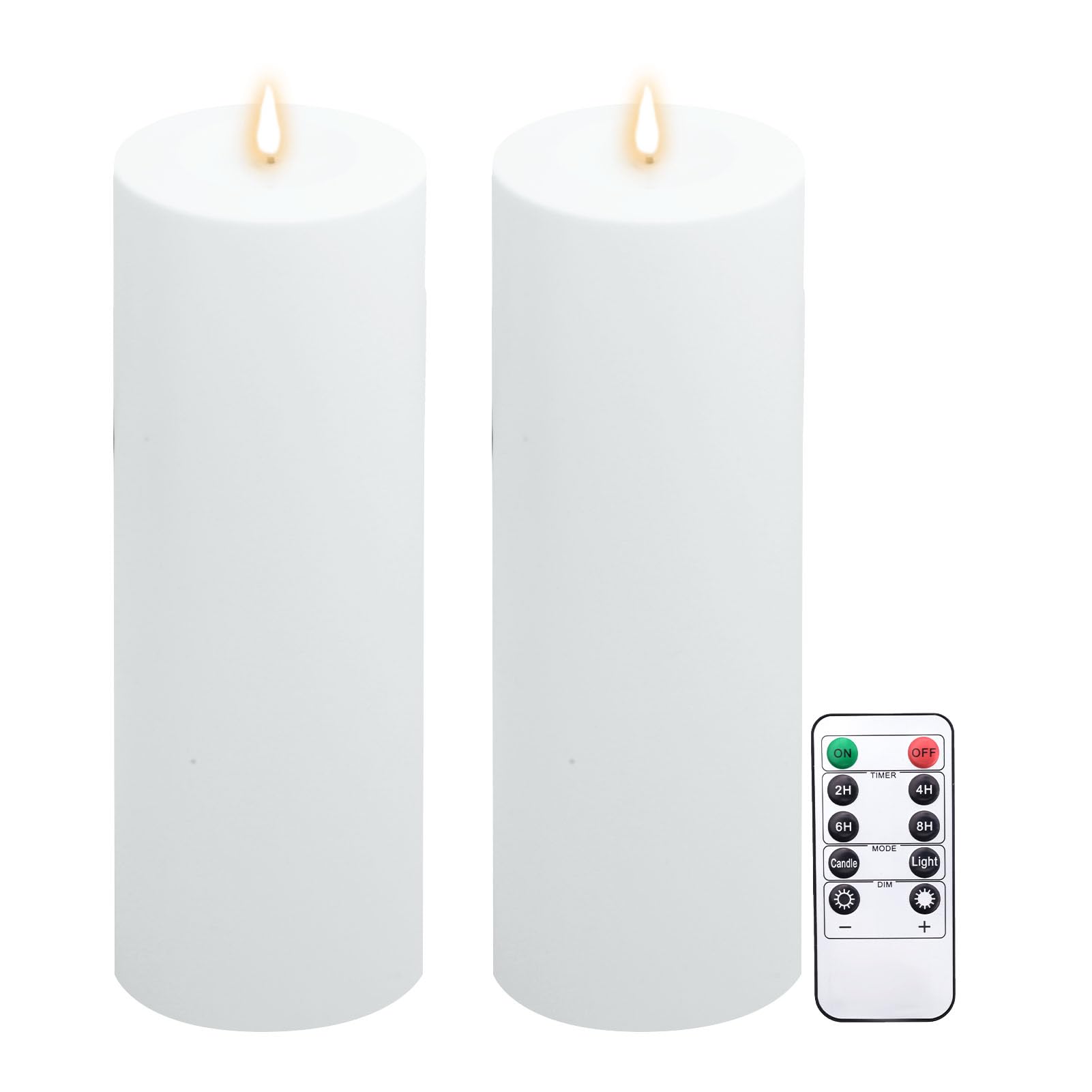 BRYZONT 4x14 Large Outdoor Tall White Flickering Flameless Battery Operated LED Pillar Candles with Timer Waterproof, Set of 2 f