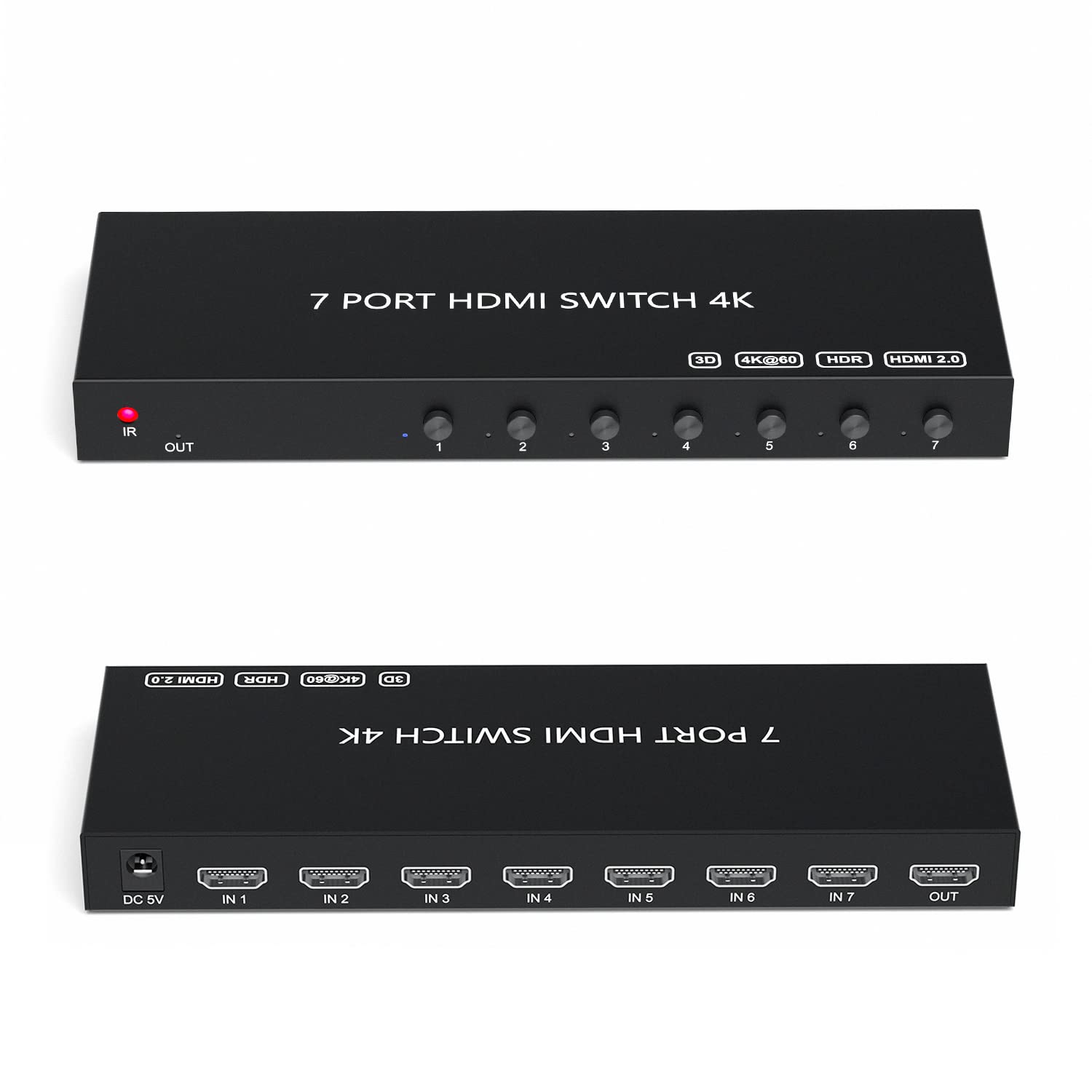 Hdmi Switch 4K@60Hz, 7In 1Out Hdmi Switcher Selector With Ir Remote Supports Full Hd 4K/1080P/3D & Hdcp 2.2 For Switch,Xbox,Ps4/Ps5,Fire Stick,Roku,Apple Tv Etc. (Hdmi 7Input 1Output)