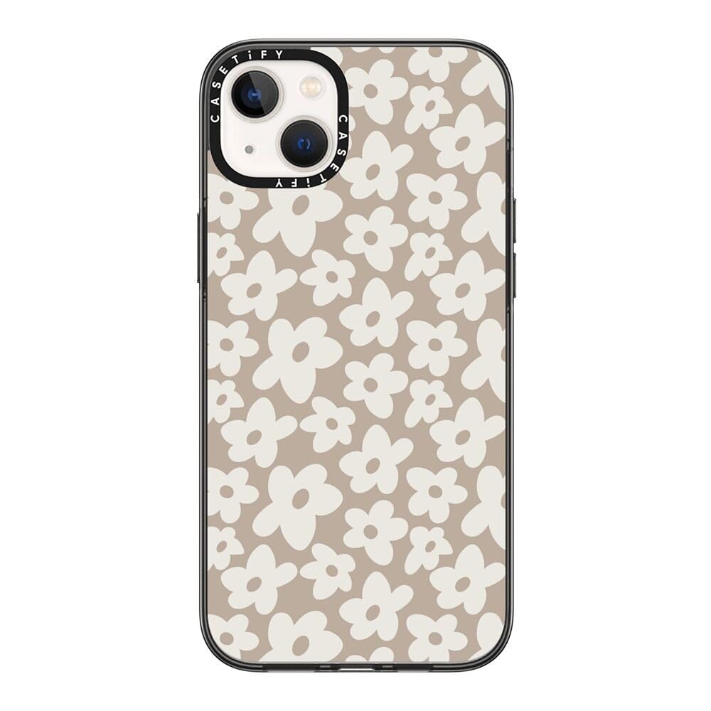 Casetify Compact Iphone 14 Case [2X Military Grade Drop Tested / 4Ft Drop Protection]   Natural Flower   Clear Black