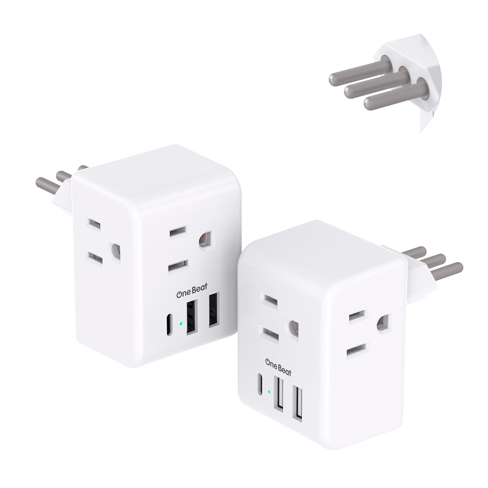 2 Pack Italy Travel Plug Adapter, Type L Italy Power Adapter With 3 American Outlets 3 Usb Ports(1Usb C), 6 In 1 Travel Outlet A