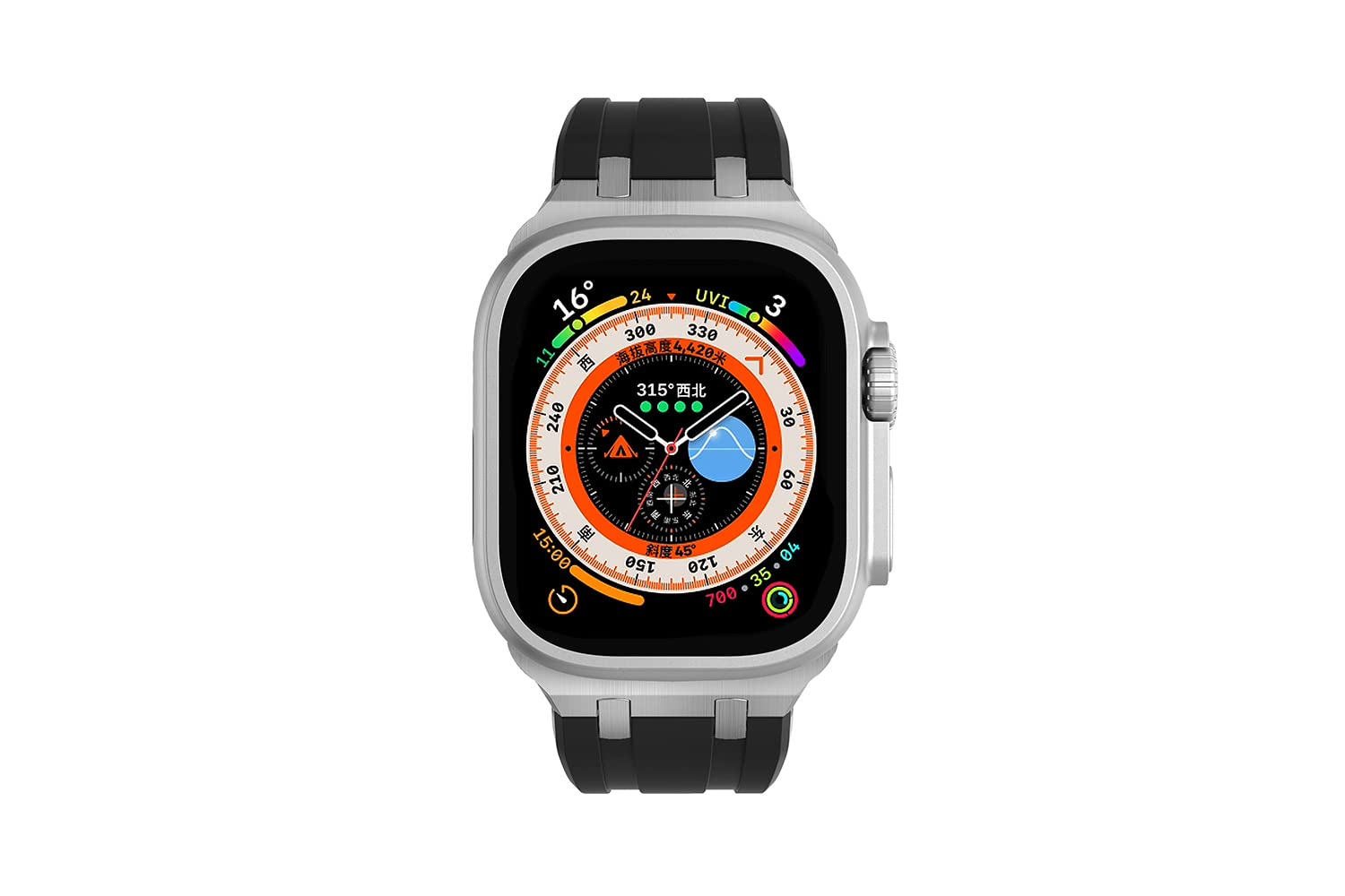 Compatible With Apple Watch Ultra 2 Band Men Sport, Silicone Strap & Stainless Steel Buckle For Iphone Watch, Fit Iwatch Bands Ultra Series 10 9 8 7 6 5 4 3 2 1 Se, 49/46/45/44/42Mm, Silver+Black