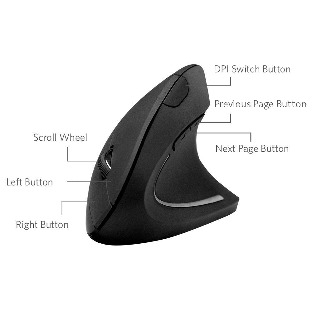 Shoplease Wireless Vertical Mouse, 2.4G Wireless Ergonomic Optical Mouse With 3 Adjustable 800/1200 /1600 Dpi, More Suitable For Big Hands