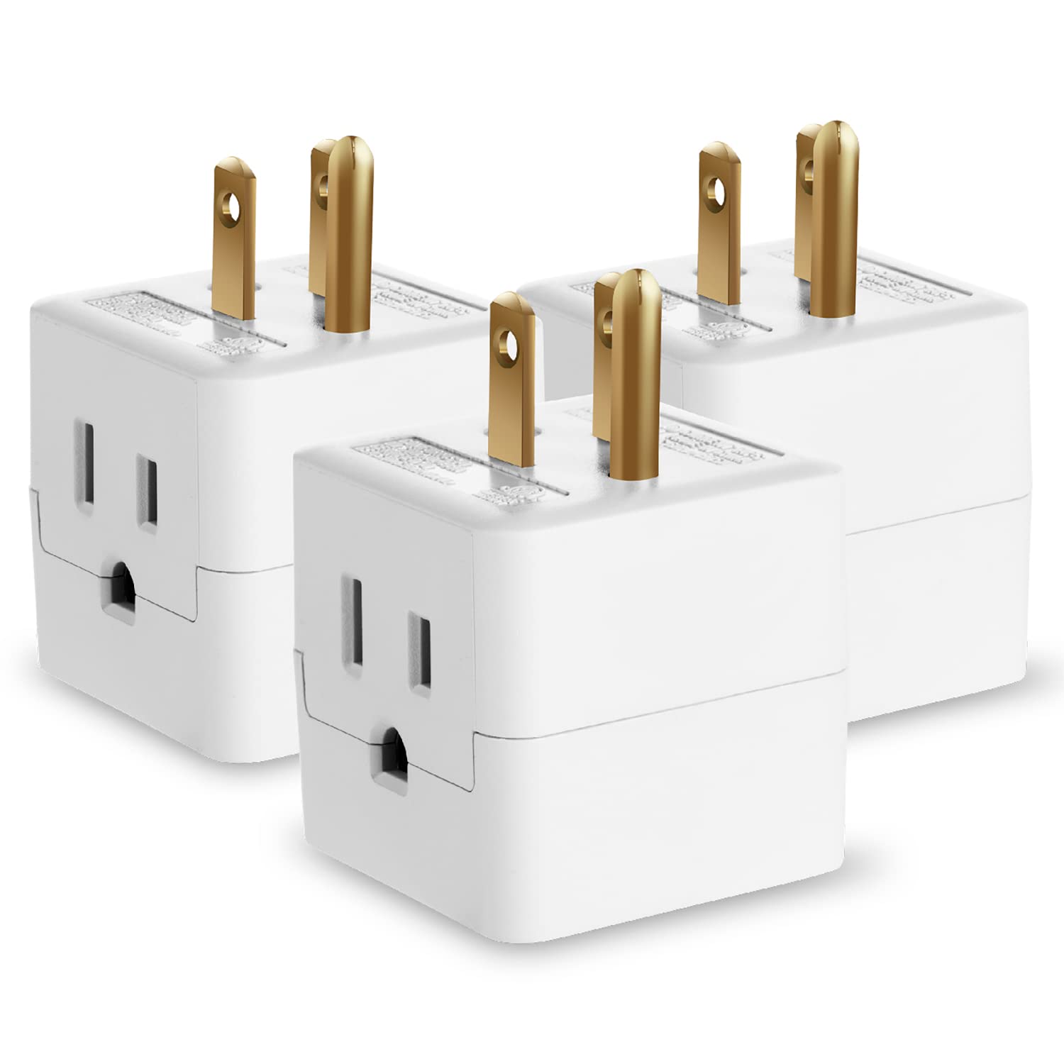 3-Outlet Extender, Fosmon 90 Degree Plug Outlet Adapter, Right Angle Power Plug Adapter 3 Prong, 3 Way Power Splitter Cube Tap, 