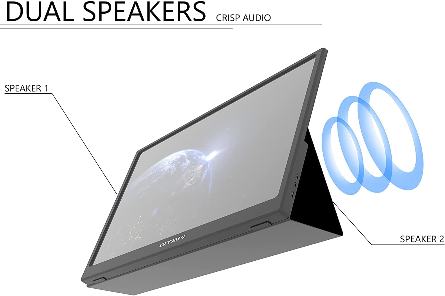 Gtek Portable Monitor 15.8 Inch Ips Full Hd 1920 X 1080P Screen With Speaker, Second Dual Computer Display, Wider Than 15.6 Inch, External Travel Monitor For Macbook Laptop Pc, Includes Smart Cover