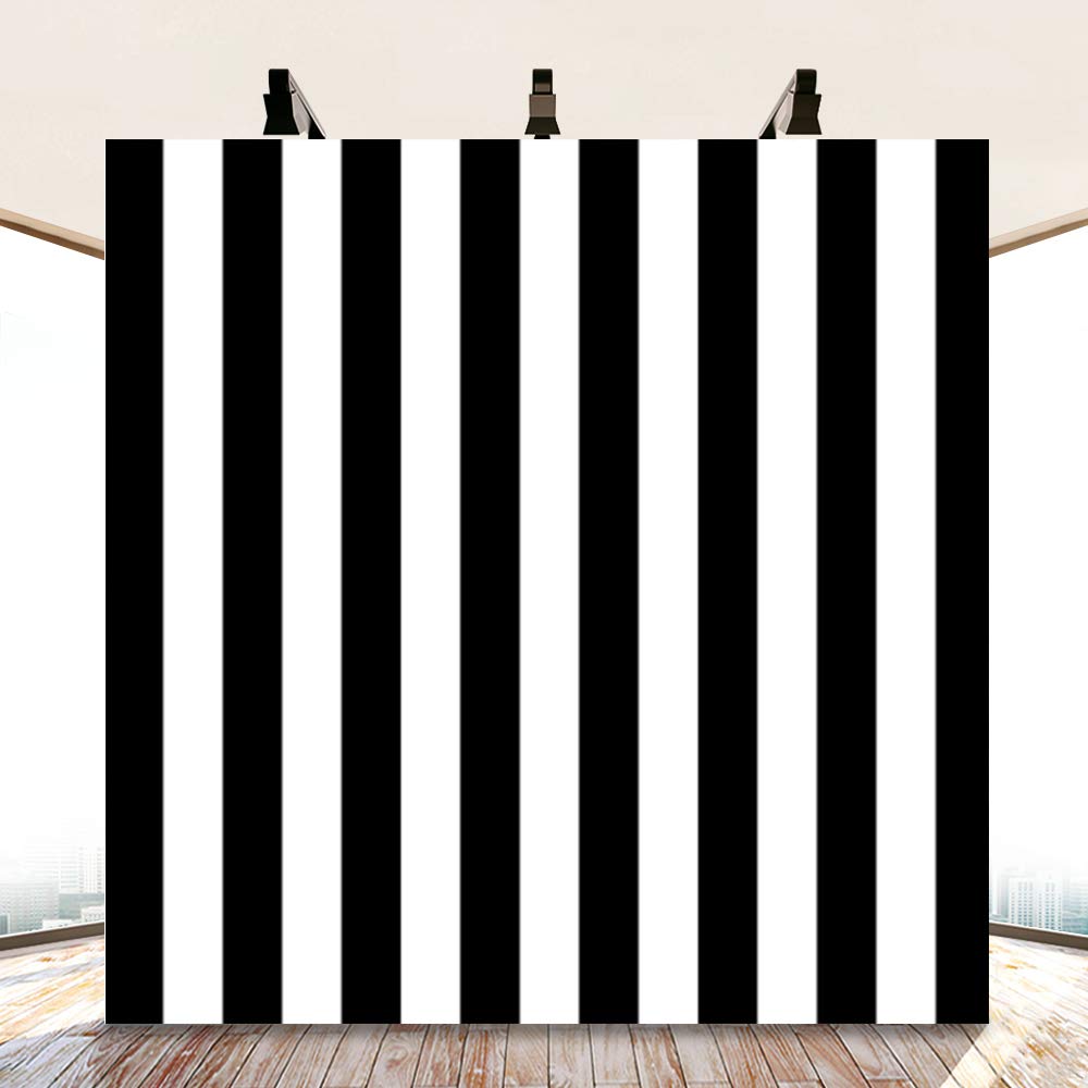 Laeacco 8X8Ft Black And White Stripe Photo Backdrop Black Vertical Lines Striped Backdrops Birthday Party Banner Wedding Decorat