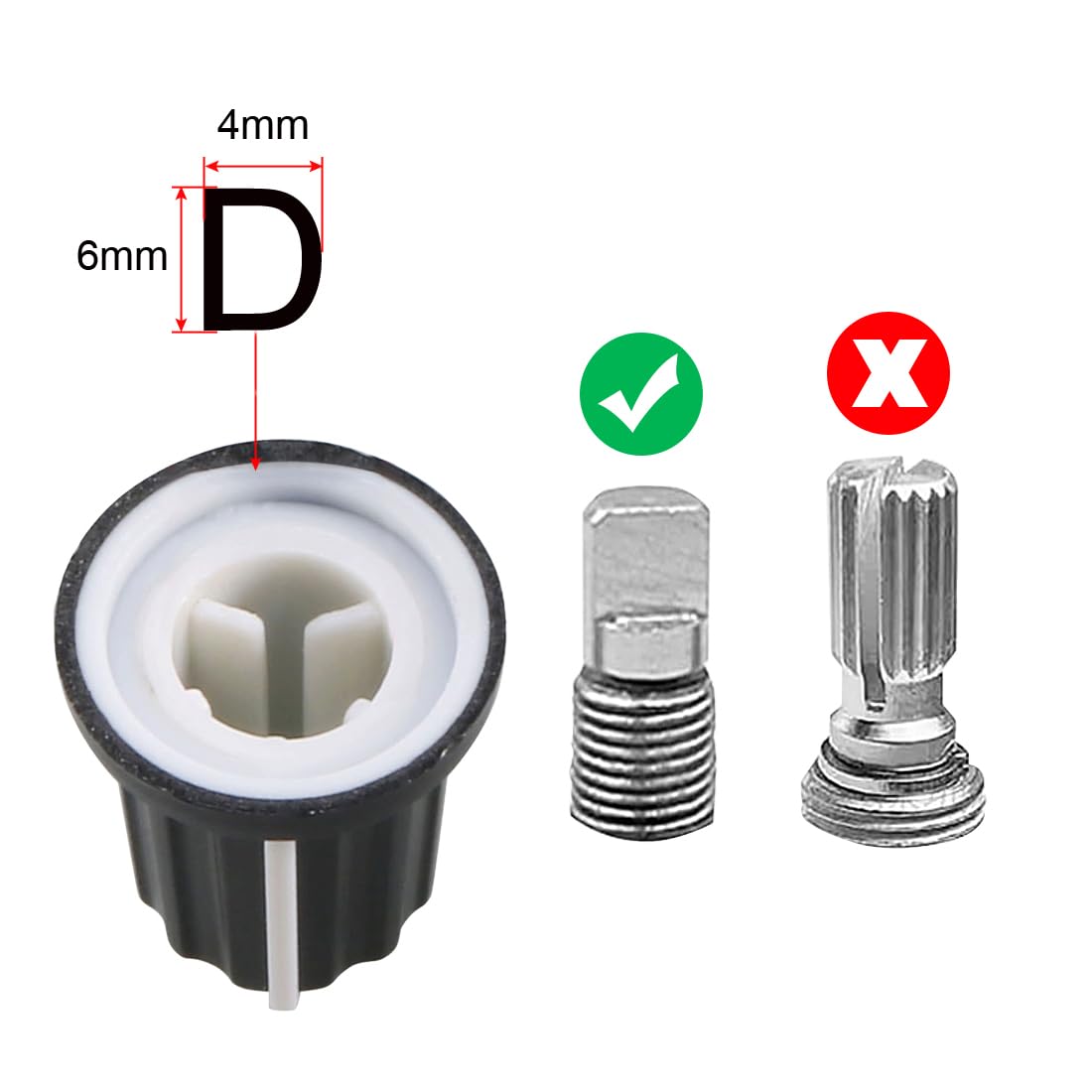 Uxcell 5Pcs, 6Mm D Type Potentiometer Control Knobs For Electric Guitar Acrylic Volume Tone Knobs Black, White