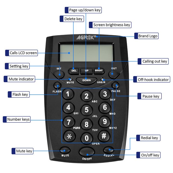 Agptek Call Center Dialpad Headset Telephone With Tone Dial Key Pad & Redial