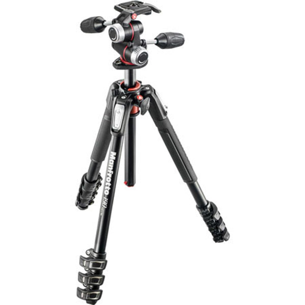 Manfrotto 190XPRO Aluminum 4-Section Tripod Kit with 3-Way Head (MK190XPRO4-3W)