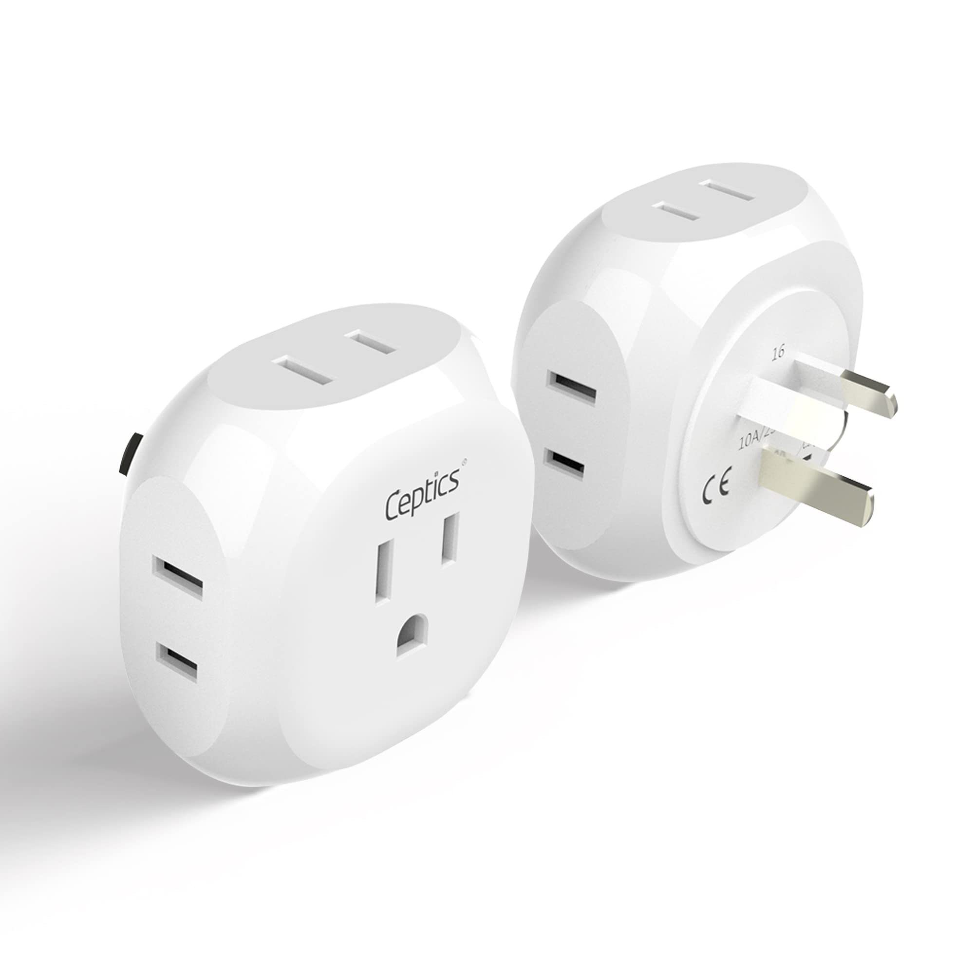 Ceptics Australia, New Zealand, China Travel Plug Adapter   4 Input   Ultra Compact   Light Weight   Usa To Any Type I Countries