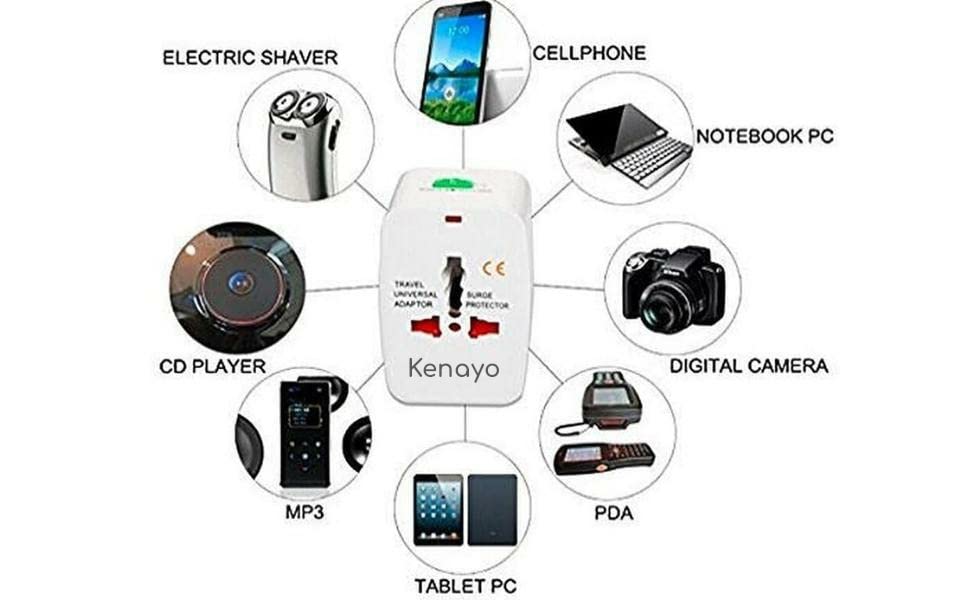 Kenayo Worldwide Universal Power Adapter, All In One International Travel Plug Converter For Usa, Eu, Uk, France, Italy, Austral