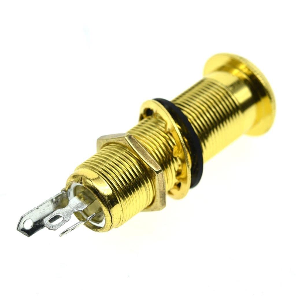 Kaish 6.35Mm Brass Mono Guitar Bass Barrel Jack Socket Cylinder Input Output Jack With 3 Pins Gold