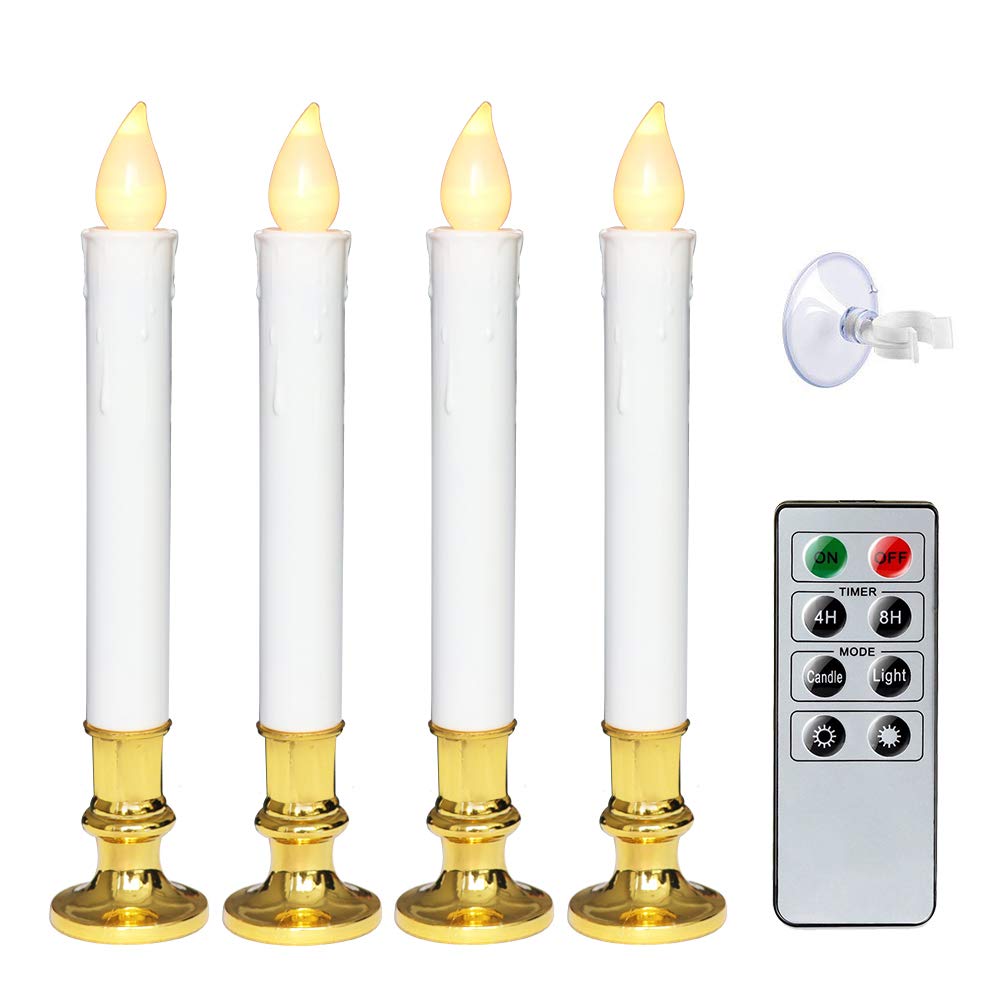 Wondise White Flameless Window Candles With Remote And Timer, Battery Operated Flameless Flickering Window Candles With Gold Hol