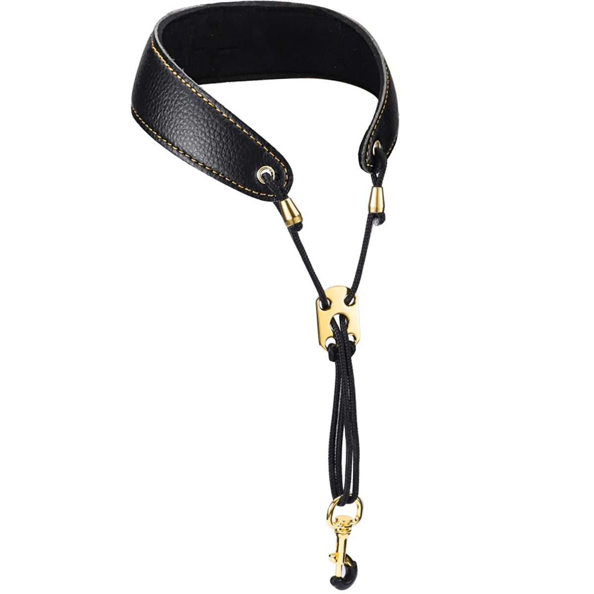 Facmogu Black Leather Sax Neck Strap, Premium Neck Padded Sax Strap For Baritone Alto Tenor Soprano Baritone, Adjustable Saxophone Neck Padded With Protective Metal Buckle
