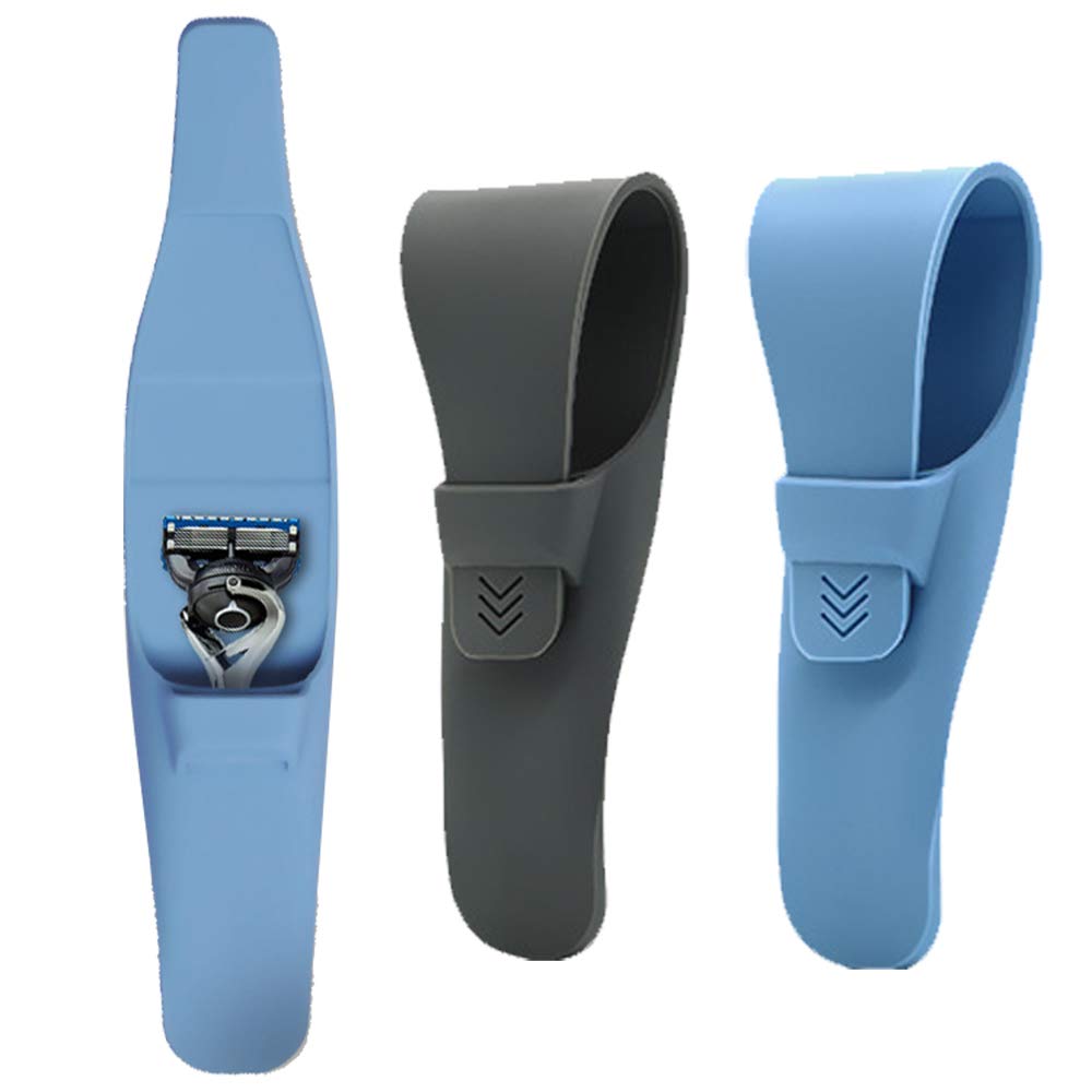 2 Pack Silicone Razor Case, Portable Soft Shaver Cover Bag Protector, Safety Waterproof Travel Razor Carrying Case (Blue+Grey)
