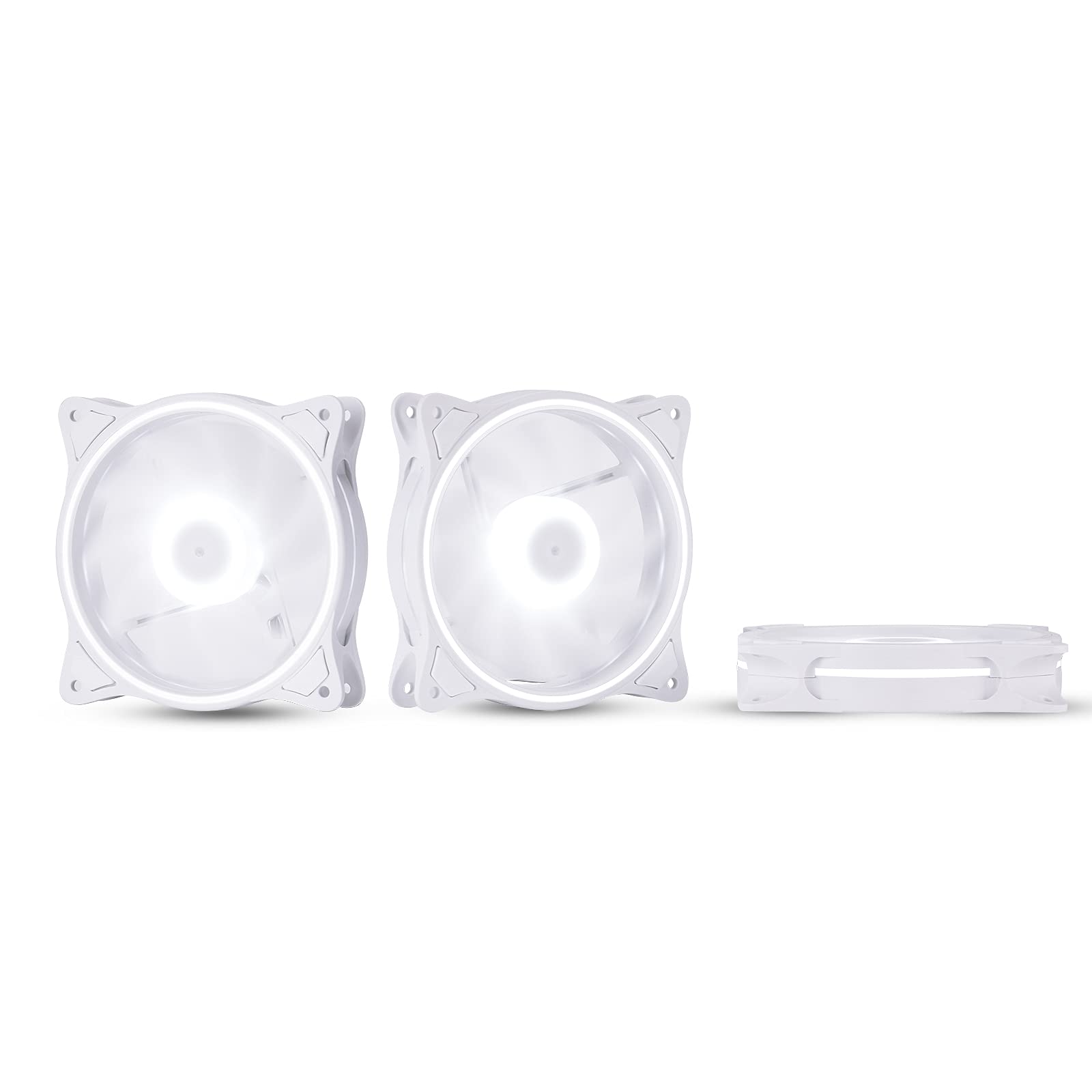 120Mm Computer Pc Cooling Fan White Led Game Case Cooler Fan Quiet 12V Computer Pc Fan With Triple Light Loop 3 Pack