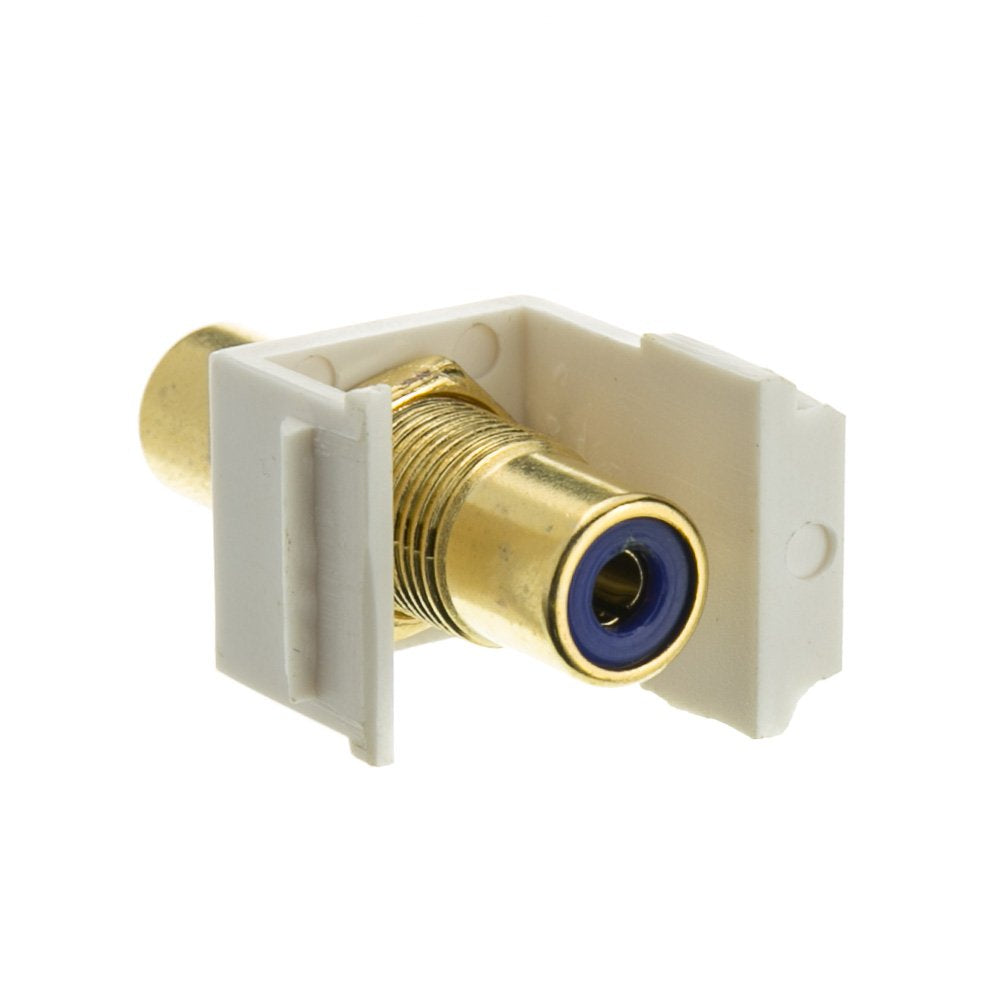 CableWholesale Gold Plated RCA Female to RCA Female, Blue RCA Coupler Adapter with White Keystone Insert, Blue RCA Jack connecto