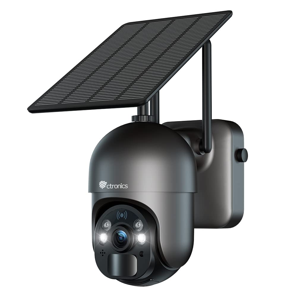 Ctronics 2.5K 4Mp Security Cameras Wireless Outdoor, Wifi Solar Security Camera 2560 * 1440P 7800Mah Battery Powered, 360    Ptz