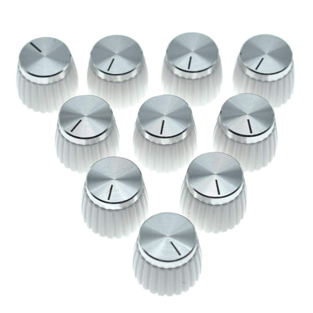 KAISH 10pcs Guitar AMP Amplifier Push on fit Knobs White with Chrome Cap for Marshall Amplifiers with 6mm diameter Pots