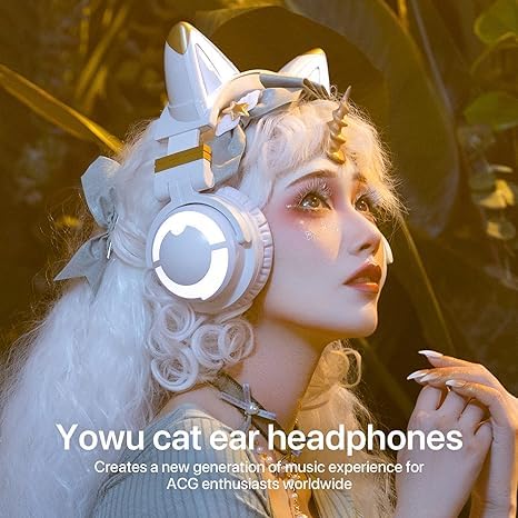 Yowu Cat Ear Headphones 3G, Rgb Wireless/Wired 5.0 Foldable Gaming Headset With 7.1 Surround Sound, Built-In Mic & Customizable